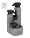 Sunnydaze Outdoor Solar Powered Polyresin Tiered Cascading Cups Water Fountain With Battery Backup - 31.25" In Multi