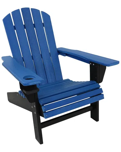 Sunnydaze All-weather Blue/black Outdoor Adirondack Chair With Drink Holder