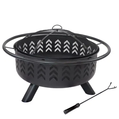 Sunnydaze Arrow Motif Heavy-duty Steel Fire Pit With Spark Screen, Built-in Grate, And Cover - 36-inch Round -
