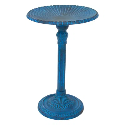 Sunnydaze Art Deco Sunburst Cast Aluminum Metal Bird Bath - Blue Patina - 14"