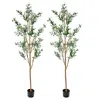Sunnydaze Artificial Olive Tree Tall Faux Silk Plant For Indoor Spaces In Black Planter Base - 7 Ft - 2pk