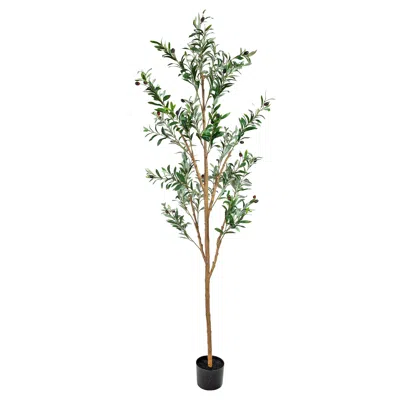 Sunnydaze Artificial Olive Tree Tall Faux Silk Plant For Indoor Spaces In Black Planter Base - 6 Ft