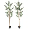 Sunnydaze Artificial Olive Tree Tall Faux Silk Plant For Indoor Spaces In Black Planter Base - 7 Ft - 2pk