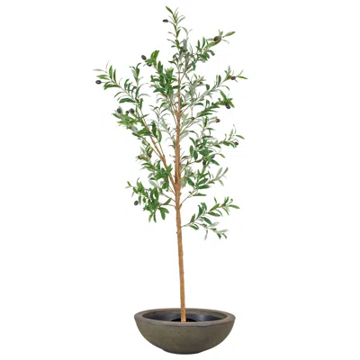 Sunnydaze Artificial Olive Tree Tall Faux Silk Plant With Round Planter - 5 Ft