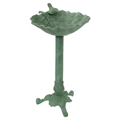 Sunnydaze Autumnal Leaf Cast Aluminum Metal Bird Bath - Green Patina - 11.75"