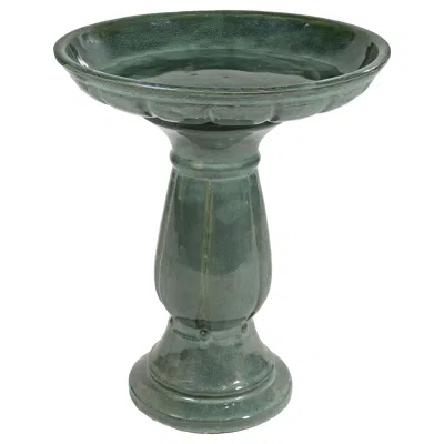 Sunnydaze Avignon Ceramic Bird Bath With Glazed Finish - Green Mist - 18.75" H
