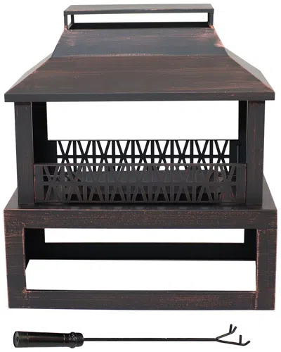 Sunnydaze Backyard Blaze Heavy-duty Steel Outdoor Fireplace With Built-in Log  Storage & Protective  In Brown