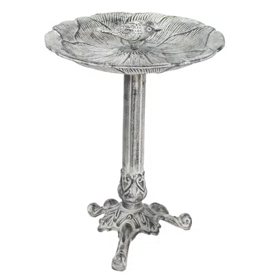 Sunnydaze Bird And Blossom Cast Aluminum Metal Bird Bath - Antique Gray - 13"