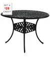 Sunnydaze Outdoor Crossweave Design Black Cast Aluminum Round Patio Dining Table With Umbrella Hole In Black
