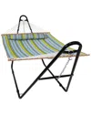 Sunnydaze Blue And Green Quilted Fabric Hammock With Multi-use Universal Stand In Blue