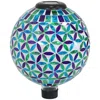 Sunnydaze Cool Blooms Design Glass Mosaic Indoor/outdoor Gazing Globe With Solar Light - 10" Diameter - Blue A