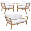 Sunnydaze Bodie Acacia Wood Patio Conversation Set With Loveseat And Armchairs - 3pc - Natural/bone White In Brown