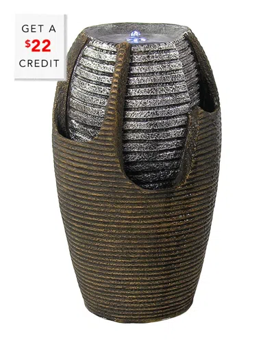 Sunnydaze Bubbling Pot Solar Outdoor Water Fountain W/battery With $22 Credit In Brown