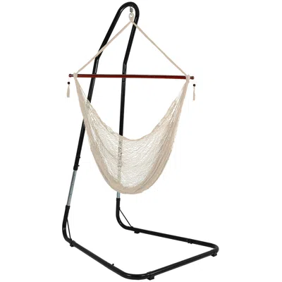 Sunnydaze Large Cotton/nylon Outdoor Mayan Hammock Chair With Adjustable Stand - 330 Lb Weight Capacity - Natu In Cream