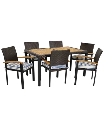 Sunnydaze Carlow 7-piece Rattan And Acacia Patio Set In Brown