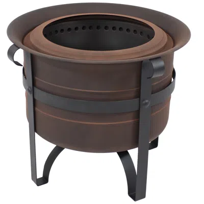 Sunnydaze Cauldron-style Outdoor Wood-burning Steel Smokeless Fire Pit With Poker - 23"