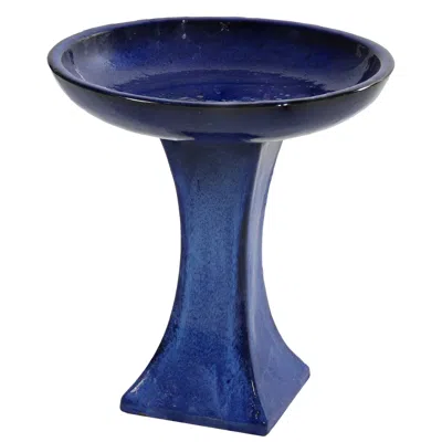 Sunnydaze Ceramic Bird Bath With Glazed Finish - Blue Glazed Finish - 16" H