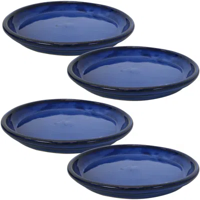 Sunnydaze Ceramic High-fired Glazed Uv-resistant And Frost-resistant Outdoor Flower Pot Planter Saucers - 12"  In Blue