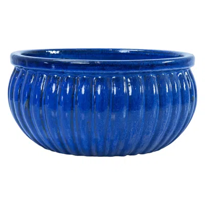 Sunnydaze Ceramic Ribbed Planter Bowl - Imperial Blue - 14.5" Round