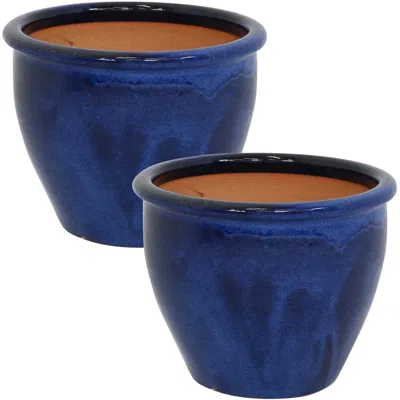 Sunnydaze Chalet High-fired Glazed Uv- And Frost-resistant Ceramic Outdoor Planters With Drainage Holes - 12"