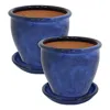 Sunnydaze Chalet Uv- And Frost-resistant Ceramic Planters With Drainage Holes And Saucers