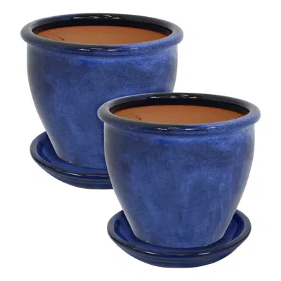 Sunnydaze Chalet Uv- And Frost-resistant Ceramic Planters With Drainage Holes And Saucers