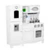 Sunnydaze Chef Sounds Mdf Kitchen Playset With Lights, Sounds, And Stainless Steel Accessories - White
