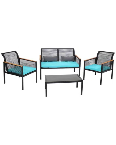 Sunnydaze Coachford 4-piece Black Resin Rattan Outdoor Patio Set
