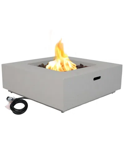Sunnydaze Contempo Square Outdoor Propane Gas Fire Pit W/ Cover & Lava Rocks In Grey