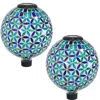Sunnydaze Cool Blooms Design Glass Mosaic Indoor/outdoor Gazing Globe With Solar Light - 10" Diameter - Blue A