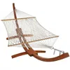 Sunnydaze Cotton Double Wide 2-person Rope Hammock With Spreader Bars And Curved Arc Wood Stand - 400 Lb Weigh