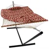 Sunnydaze Cotton Rope Freestanding Hammock With Spreader Bar With Portable Steel Stand And Pad And Pillow Set 
