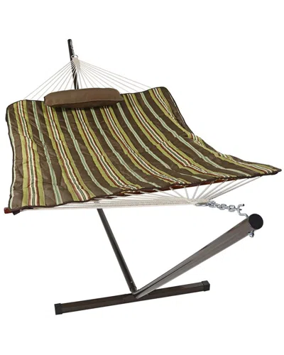 Sunnydaze Cotton Rope Hammock W/ 12' Steel Stand In Brown