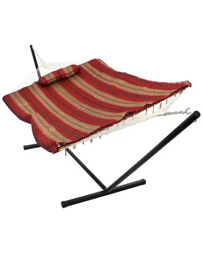 Sunnydaze Cotton Rope Hammock W/ 12' Steel Stand In Red