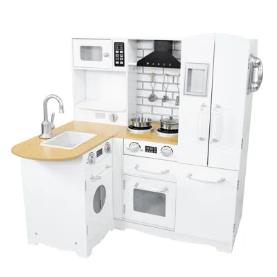Sunnydaze Cozy Corner Mdf Kitchen Playset With Stainless Steel Accessories - White