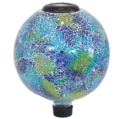 Sunnydaze Crackled Glass Azul Terra Design Indoor/outdoor Garden Gazing Globe With Led Solar Light - 10" Diame