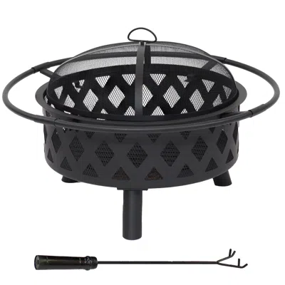 Sunnydaze Crossweave Heavy-duty Steel Outdoor Fire Pit With Spark Screen, Poker, Grill, And Cover - 30-inch Ro