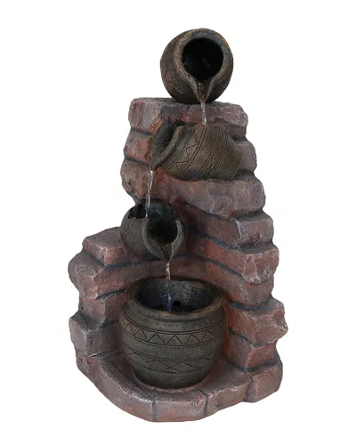 SUNNYDAZE SUNNYDAZE CRUMBLING BRICKS & POTS SOLAR OUTDOOR WATER FOUNTAIN WITH BATTERY