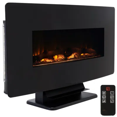 Sunnydaze Curved Face Indoor Wall Mount Or Freestanding Color-changing Fireplace - 35.75" W X 8.75" D X 21.5" In Black