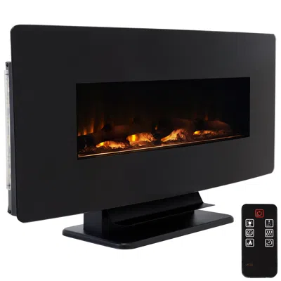 Sunnydaze Curved Face Indoor Wall Mount Or Freestanding Color-changing Fireplace - 42" W X 8.75" D X 21" - Bla