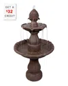 Sunnydaze 38"h Electric Polyresin And Fiberglass 2-tier Curved Plinth Outdoor Water Fountain In Brown