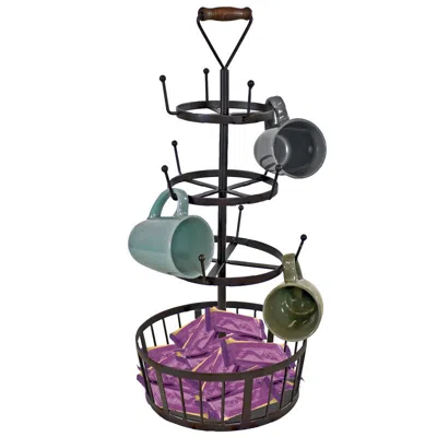 Sunnydaze Decor Round 4-tier Iron Coffee Mug Tree Holder With Hooks In Brown