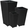 Sunnydaze Decorative Square Polyrattan Basket-style Planters - 9", 11.5", And 14.75" Square - Black - 3-piece