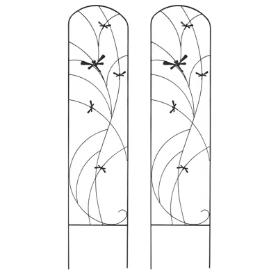 Sunnydaze Decorative Steel Metal Dragonfly Delight Design Garden Trellis - 55.75" H - Black - 2-pack