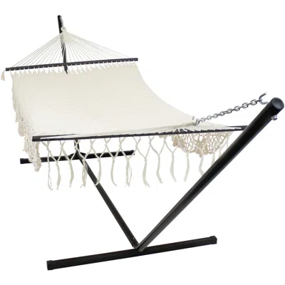 Sunnydaze Deluxe American Style Hand-woven Cotton And Nylon Mayan Hammock With Stand - 400 Lb Weight Capacity/