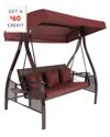 Sunnydaze Deluxe Steel Frame Cushioned Swing With Canopy And Side Tables With $60 Credit In Red