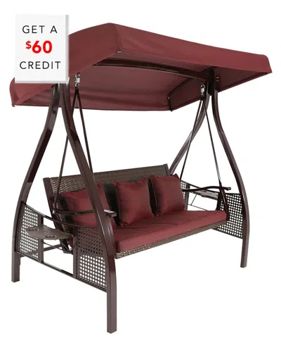SUNNYDAZE SUNNYDAZE DELUXE STEEL FRAME CUSHIONED SWING WITH CANOPY AND SIDE TABLES WITH $60 CREDIT
