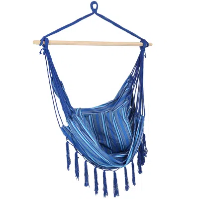 Sunnydaze Double Cushion Hanging Rope Hammock Chair Swing - 265 Lb Weight Capacity - Cornflower Stripes In Blue