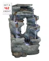 Sunnydaze 39"h Electric Polyresin And Fiberglass Dual Cascading Falls Outdoor Water Fountain With Led Lights In Grey