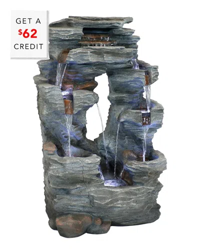 SUNNYDAZE SUNNYDAZE DUAL CASCADING ROCK FALLS WATER FOUNTAIN WITH LED LIGHTS WITH $62 CREDIT